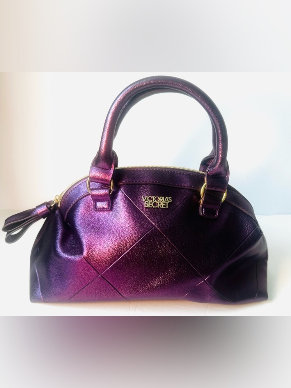 Victoria's Secret Metallic Purple Satchel with Gold Hardware